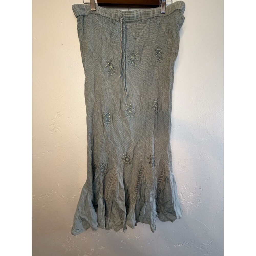 Vintage Free People boho Dusty Sage/blue Beaded Maxi Skirt